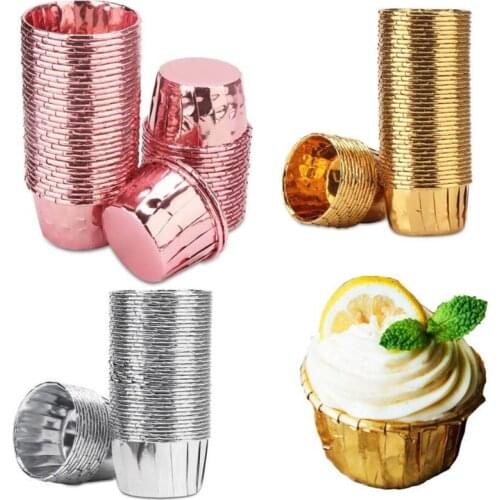50PCS/set Aluminum Foil Muffin Cupcake Paper Cups Cupcake Liner Baking Cups Tray Cases Wedding Caissettes Cupcake Wrapper