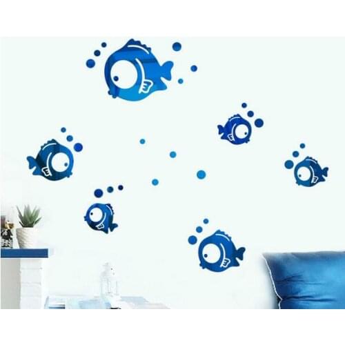DIY 3D Fish Crystal Acrylic Three-dimensional Mirror Waterproof Wall Stickers Sofa WallBackground Bathroom Kids Room Home Decor