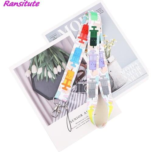 Ransitute R1903 Medical Theme Colored Syringes Key Chain Lanyard Gifts For Doctor Nurse Phone USB Badge Holder Necklace
