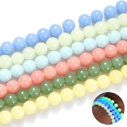 6/8/10/12mm Luminous Beads Natural Stone Round Loose Beads for Jewelry Making DIY Bracelet Necklace Accessories 15'' Stand