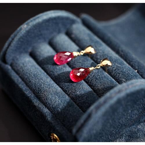 DMBS394 Ruby Stud Earrings 18K Gold Genuine Gemstones Earrings Female Simple Valentines Day Gift For Girlfriend