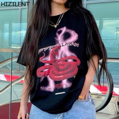Womens t-shirts korean Black Snake print Oversized Tshirt Tops harajuku vintage aesthetic gothic graphic punk clothes Y2K Top