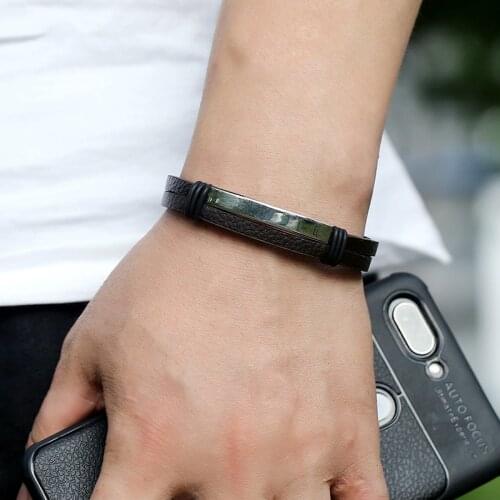 Customizable Classic Genuine Leather Bracelet For Men Hand Charm Jewelry Multi-layer Handmade Bracelet Gift For Cool Boys