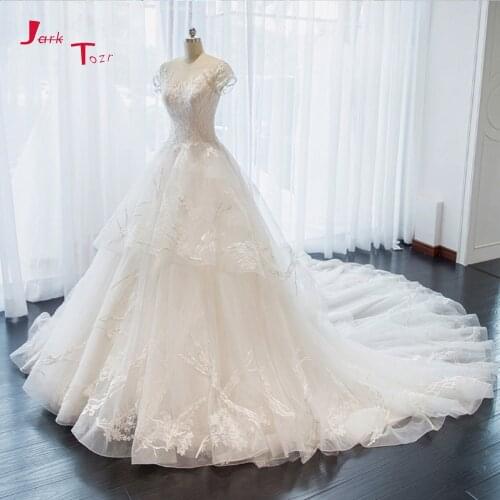Jark Tozr New Special Trouwjurken Short Sleeve Appliques Lace A-line Bridal Wedding Dress Robe De Mariage Online Shop China
