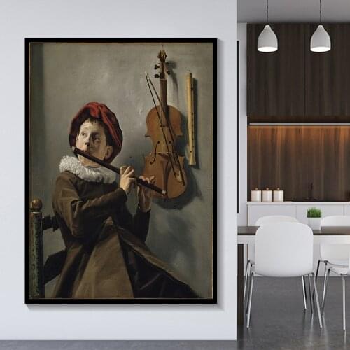 Citon Canvas Oil painting Judith Jans Leyster《Boy playing the Flute》Artwork Poster Picture Modern Wall decor Home Decoration