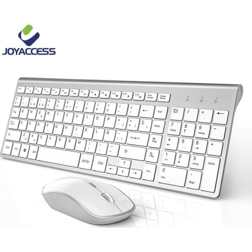 2.4GHz Wireless Spanish Keyboard and Mouse Set Ergonomic PC Mouse Slim Keyboard Spanish Layout with "Ñ" for Windows Mac Laptop