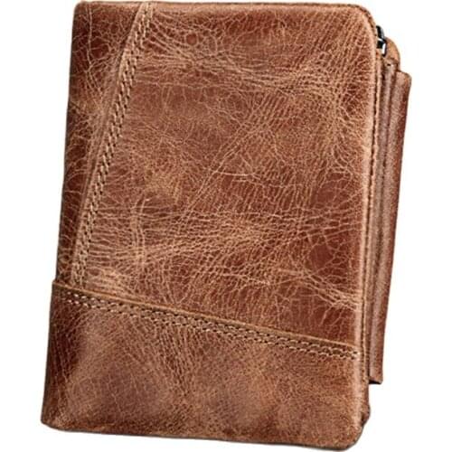 RFID Genuine Crazy Horse Leather Men Wallets Vintage Trifold Wallet Zipper Coin Pocket Purse Cowhide Leather Wallet For Male