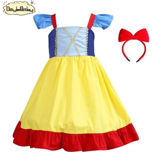 Summer Girls Sleeveless Snow White Dress with Headband Anna Elsa Costume Dress Girls Toddler Princess Birthday Party Cosplay