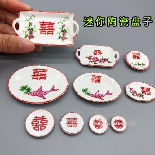 1:12 Dollhouse Mini Ceramic Plates and Dishes Food Play Scene Decoration Model Dollhouse Kitchen Furniture Accessories
