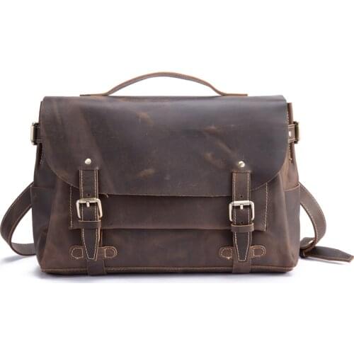 Mens Briefcase Document Holder Vintage Genuine Leather Ipad 13'' Laptop Case Handbags Business