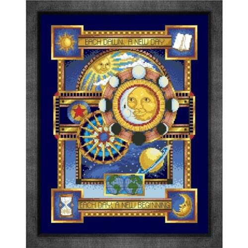 Each dawn, a new day cross stitch kit pattern 14ct 11ct deep blue fabric cotton silk embroidery DIY handmade wall big picture