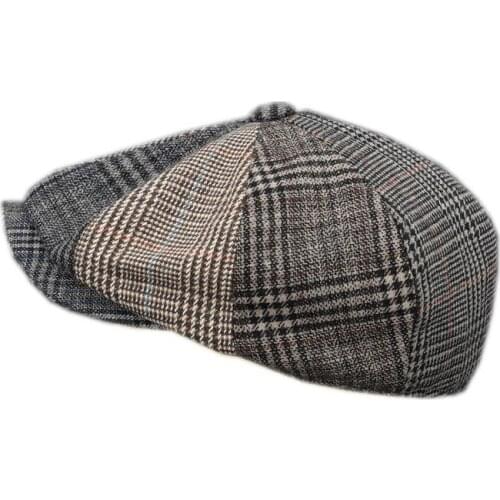 New Plaid Newsboy Caps Men Wool Splice Houndstooth Flat Cap Autumn Winter Woman Painter Octagonal Hats BLM118