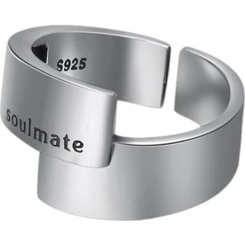 BOCAI New 2021 Fashion Simple Soulmate Ring for Man and Woman Real s925 Silver Personality Opening Couple Jewelry