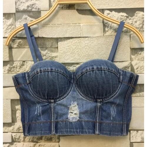 New Cut Denim Push Up Bustier Womens Bralette Cropped Top Vest Plus Size D05