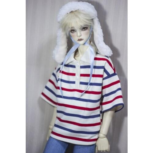BJD doll clothing is suitable for 1/3 1/4 MSD Uncle size red and blue stripe POLO shirt short sleeve T-shirt doll accessories