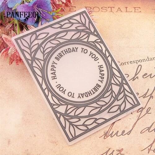 PANFELOU 10.5*14.8 Birthday wreath Embossing folders Plastic Scrapbooking DIY Template Fondant Cake Photo Album Card Making
