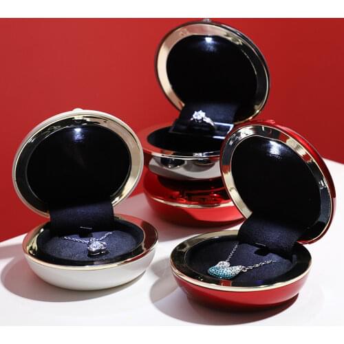 Personalized Round LED Light Engagement Wedding Ring Pendant Necklace Boxes Jewelry Gift Display Trinket Case