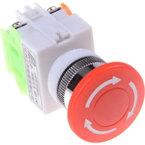 Plastic 1NO 1NC Emergency Stop Push Button Switch Latching Self Lock DPST Mushroom Cap AC 600V 10A Switch Butt LAY37-11zs