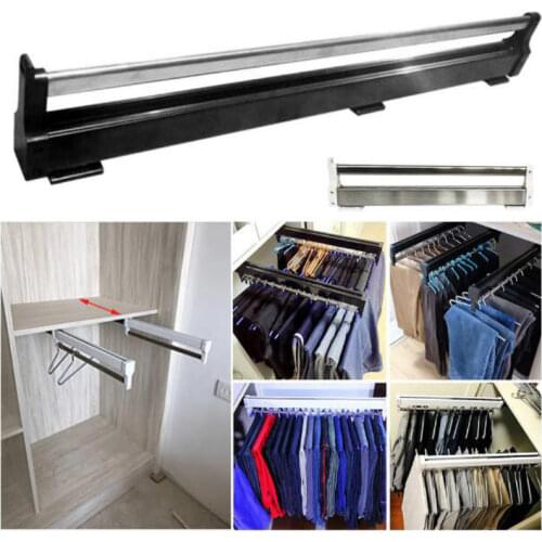 Easy Install Home Clothing Rail Stainless Steel Space Saving Closet Valet Rod Durable Pull Out Wardrobe Hanger Storage Rack WF92