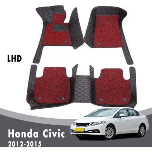Luxury Double Layer Wire Loop Car Floor Mats Carpets For Honda Civic 2015 2014 2013 2012 Auto Interior Accessories Leather Rugs