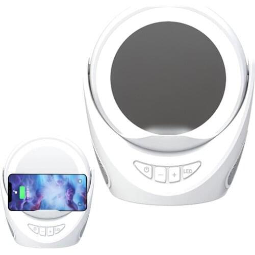 SAMTIAN Bluetooth Speaker Makeup Mirror Wireless Fast Charger 3 In 1 Multifunction Portable Speaker Support FM Radio Lighting