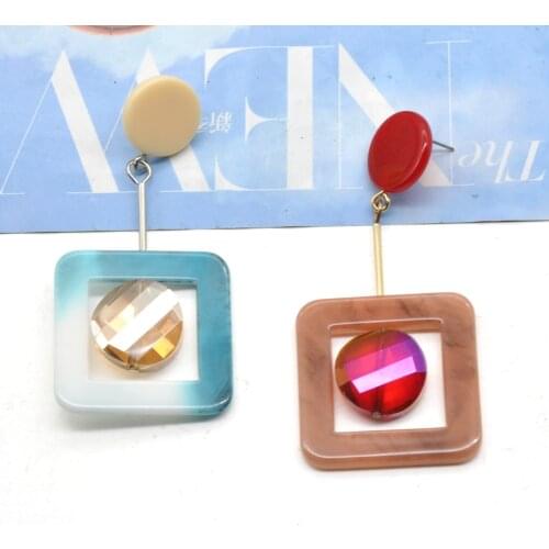 2021 2022 Trendy Square Acrylic Shape With Crystal Dangling Earrings For Women