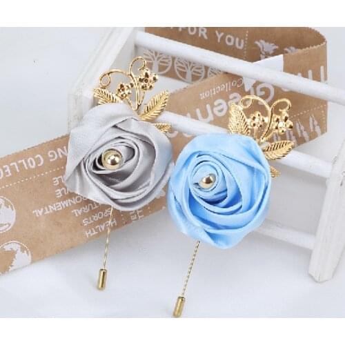 Wedding Corsage Groom Boutonniere Cream Ribbon Rose Flower Crystal Rhinestone Pearl Beaded Brooch with Bowknot Cream XH027