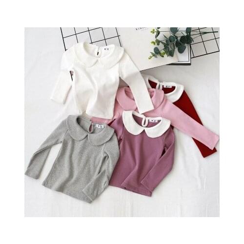 2-8 Y Spring Baby Girls Western Doll Peter Pan Collar T Shirts Children Girl All-match Long Sleeve Shirt Tees Tops Kids Clothes