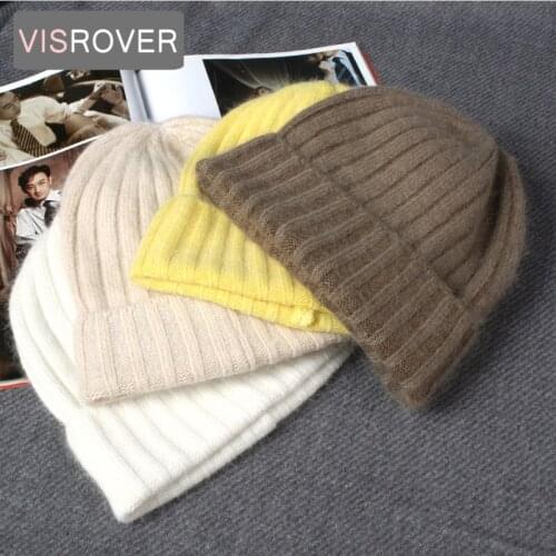 VISROVER 10 Colorway Rabbit Cashmere Woman Winter Hat With Stripe Autumn Cashmere Bonnet Soft Woman Warm Skullies Gift Wholesale