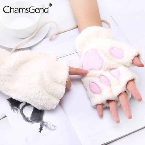 Women Cute Plush Cat Paw Claw Mittens Warm Soft Plush Short Fingerless Fluffy Bear Cat Gloves Costume Half Finger Dropshipping