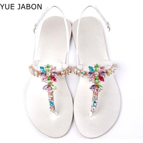 Women Sandals Plus Size 43 Flat Shoes For Women Rhinestones Chains Summer Shoes 2020 Flip Flop Chaussures Femme Crystal Sandals
