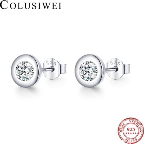 Colusiwei Simple 925 Sterling Silver Sparkling Cubic Zironia Ear Stud Earrings for Women Wedding Statement Fashion Jewelry