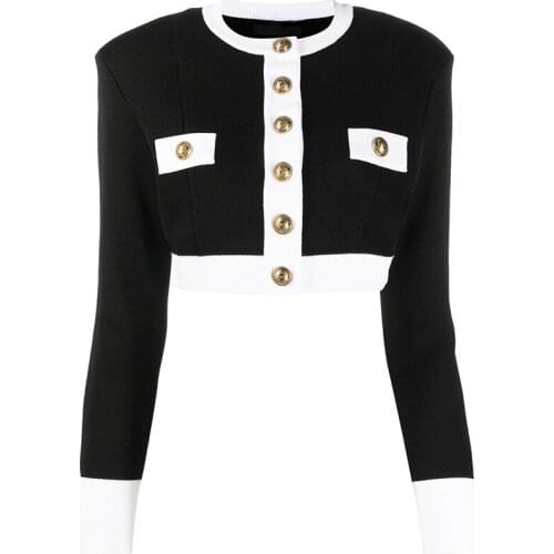 HIGH QUALITY Newest 2021 Fall Winter Designer Sweater Womens Color Block Lion Buttons Knit Crop Cardigan