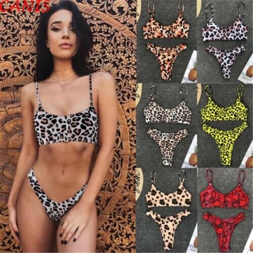 Sexy Women Leopard Bikini 2019 6 Color Swimsuit Bandage Bikini Set Red Yellow Gray Push Up Swimwear String Womens Swimming Suit