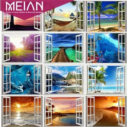 2020 MEIAN Sea Diamond Embroidery Landscape 5D Cross Stitch Diamond Painting Window Rhinestones Full Round Diamond Mosaic Gift