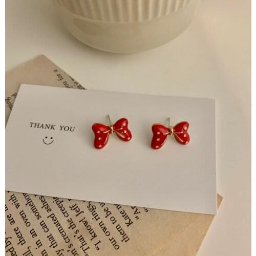 2021 Trendy Sweet Enamel Glaze Bow Knot Stud Earrings for Women Girl Female No Piercing Clip On Earring Jewelry Christmas Gifts