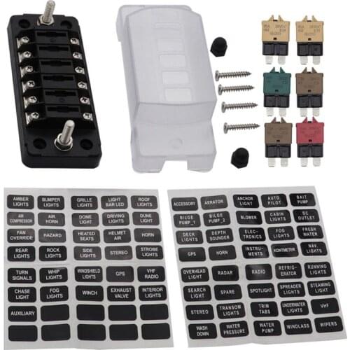 32V DC Boat 6-Channel ATC / ATO Fuse Box With Negative Bus And Bus Terminals (No Fuse)