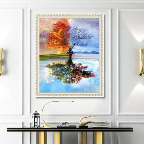DIY 5D Diamond Painting Cross Stitch Four Seasons Tree Full Diamonds Landscape Diamond Cross Stitch 30x40CM Bedroom Wall Artwork