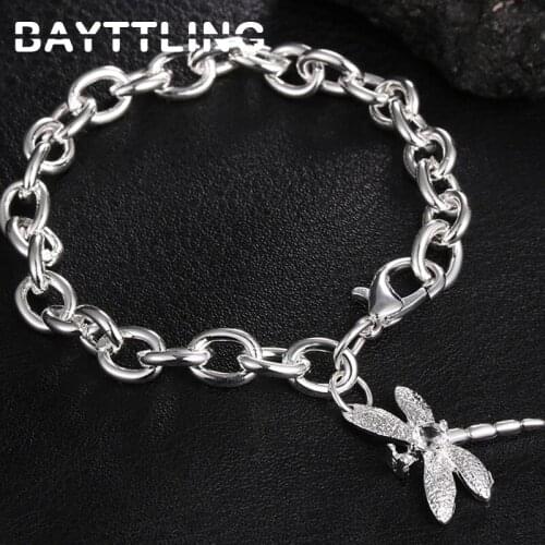BAYTTLING 8 Inch 925 Sterling Silver Exquisite Dragonfly Pendant Bracelet For Woman Man Fashion Wedding Jewelry Charm Gift