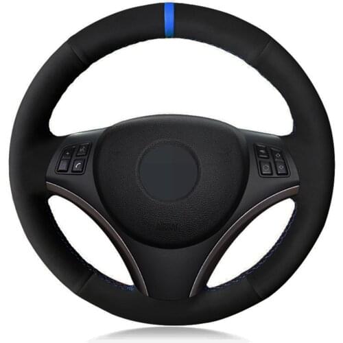 Car Steering Wheel Cover DIY Black Genuine Leather Suede For BMW E90 E91 E92 E93 X1 E84 E87 E81 E82 E88