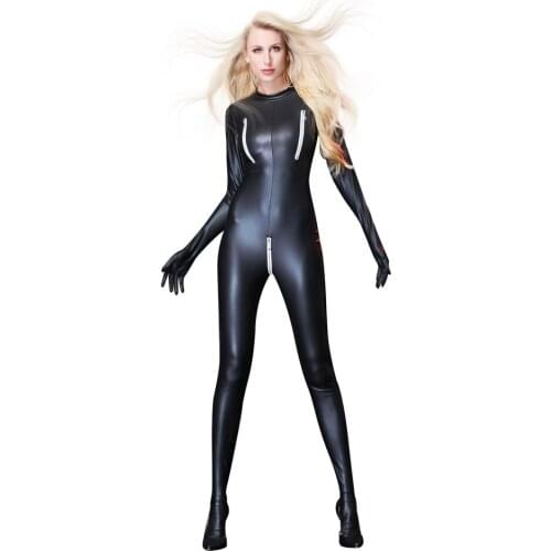 Black Patent Leather Jumpsuits Rompers Open Bra Open Crotch Catsuit for Women Sexy Stretchy Gothic Night Clubwear Party Overall