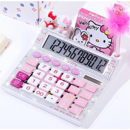 12 Digits Solar Cute Kitty Calculator Solar Clear Calculator With Pen And Notebook Calculated Calculadoras Learn Gifts Blessings