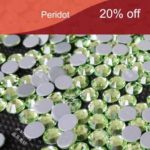Wholesale price of hot fix 6a dmc quality strass ss16 peridot color 1440 pcs per pack hot fix stones