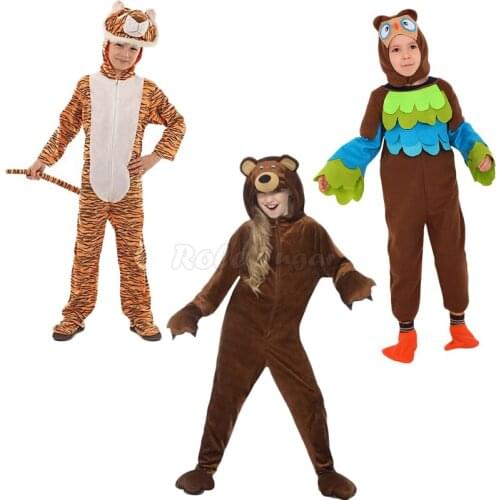 Kids Animal Brown Bear /Owl / Tiger Bodysuit Cosplay Costume Cute Boys Girls Halloween Party Stage Show Clothes 3-14 Y C50M104