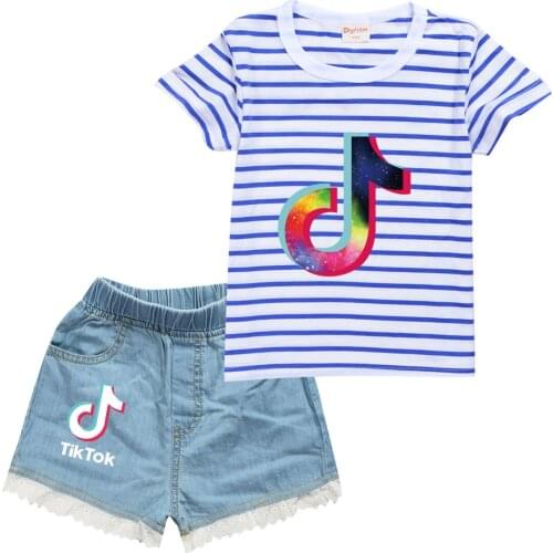 TIK TOK Girls clothes fashion tees short pant 2pcs sets Children outfits kids summer clothing boys cotton suits