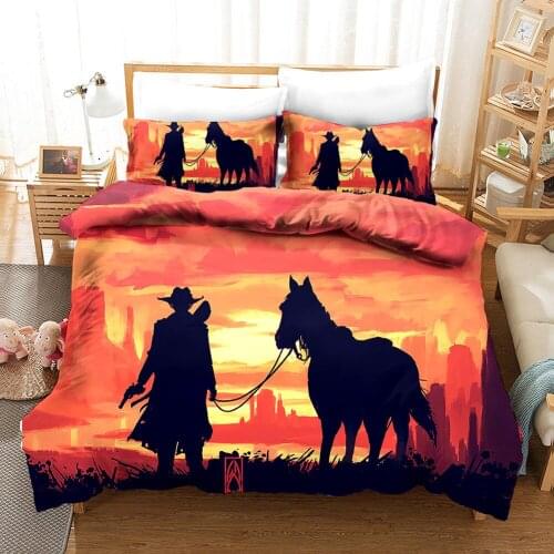 3D Bullfight Printed Bedding Set Wild West Cowboys Western Style and Horses Themed Duvet Cover Set Vintage Full Queen Size