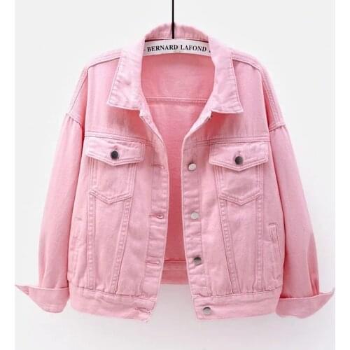 Womens Denim Jackets Autumn Winter Short Coat Pink Jean Jackets Casual Tops Purple Yellow White Single Breasted Loose Outerwear