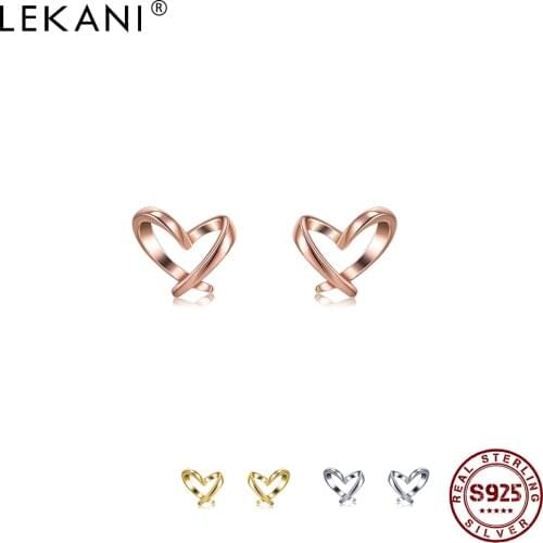 LEKANI S925 Sterling Silver Cute Heart Earrings For Women Simple Gold Color Tiny Stud Earring Fine Jewelry Engagement Gift