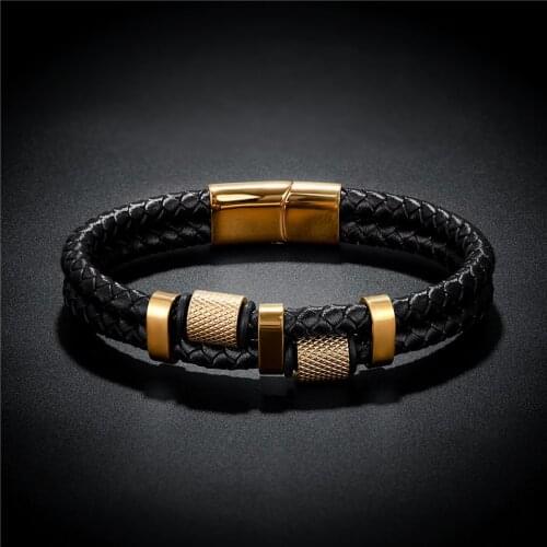Hot Sale Vintage Men Leather Bracelet High Quality Gold Stainless Steel Bracelets & Bangles for Men and Women Jewelry Gift 2012