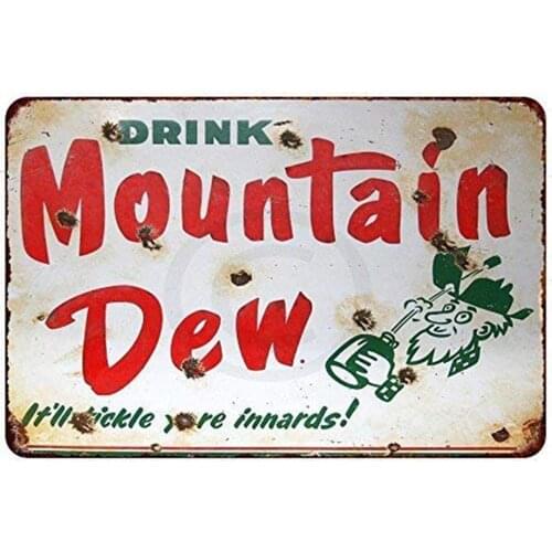 Metal Wall Sign Drink Mountain Dew Home Interior Wall Art Decoration Old-fashioned Retro Customizable Metal Sign 8X12 Inches